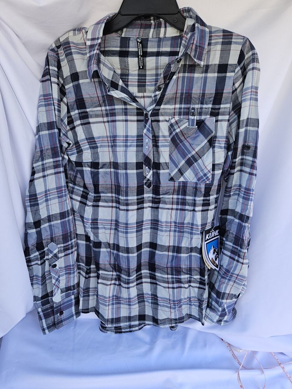 NWT KÜHL Spektra Plaid Popover Shirt - Blue & Grey Plaid / Size Small